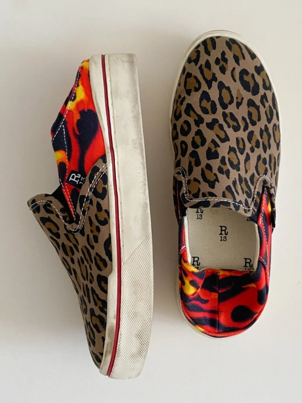 R13 Leopard Flame Print Slip-On Sneakers 7
